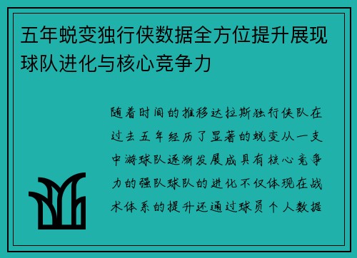 五年蜕变独行侠数据全方位提升展现球队进化与核心竞争力