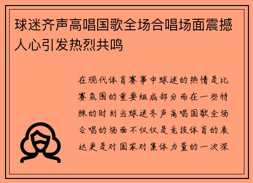 球迷齐声高唱国歌全场合唱场面震撼人心引发热烈共鸣